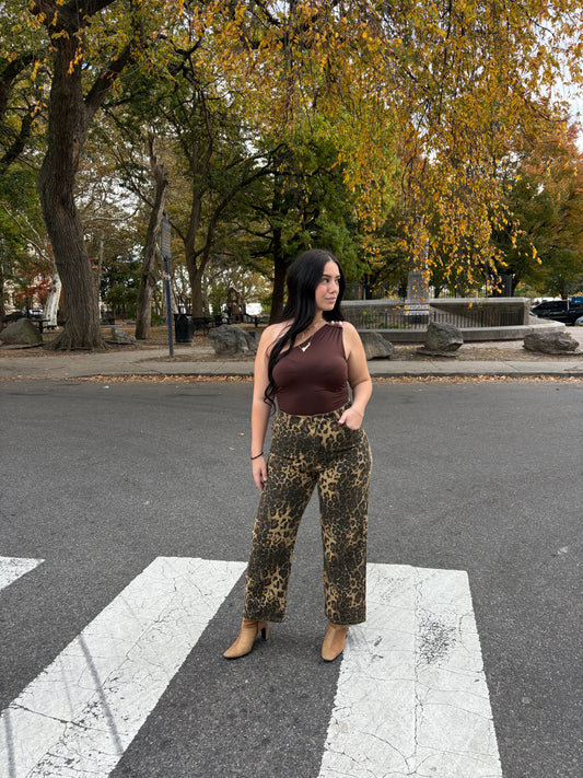 Cindy Leopard Print Straight Leg Jeans