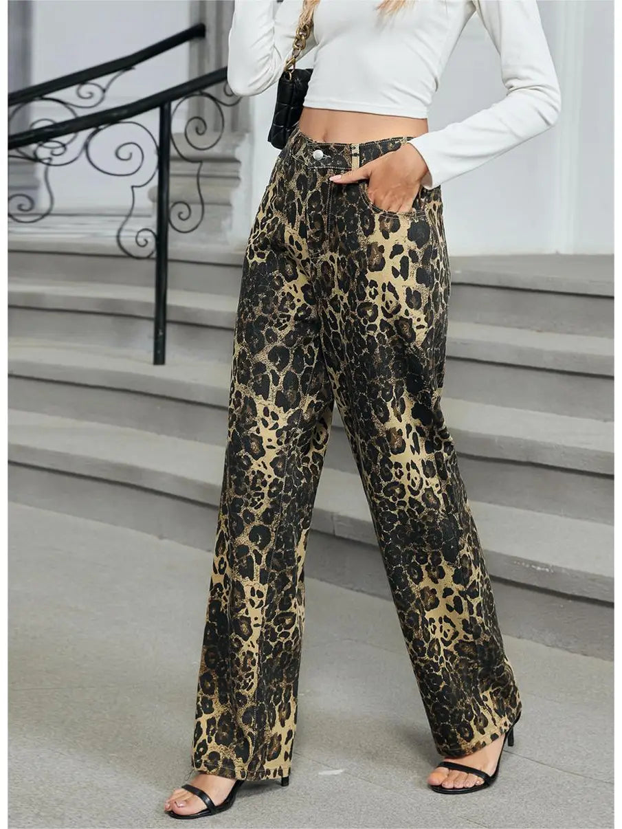 Cindy Leopard Print Straight Leg Jeans