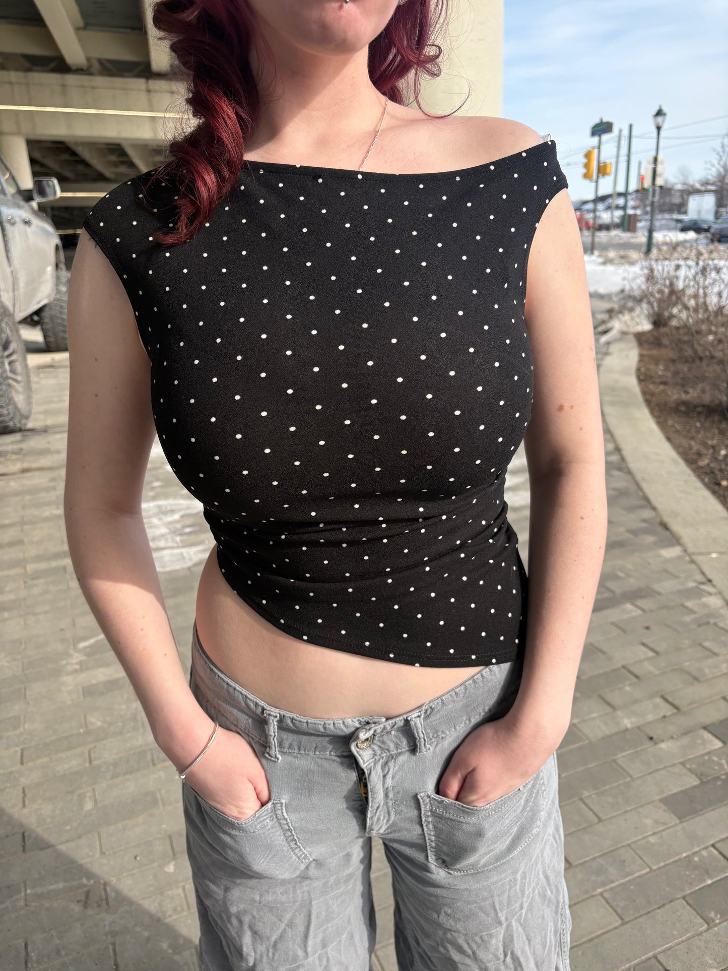 Shannon Polka Top Off The Shoulder Top