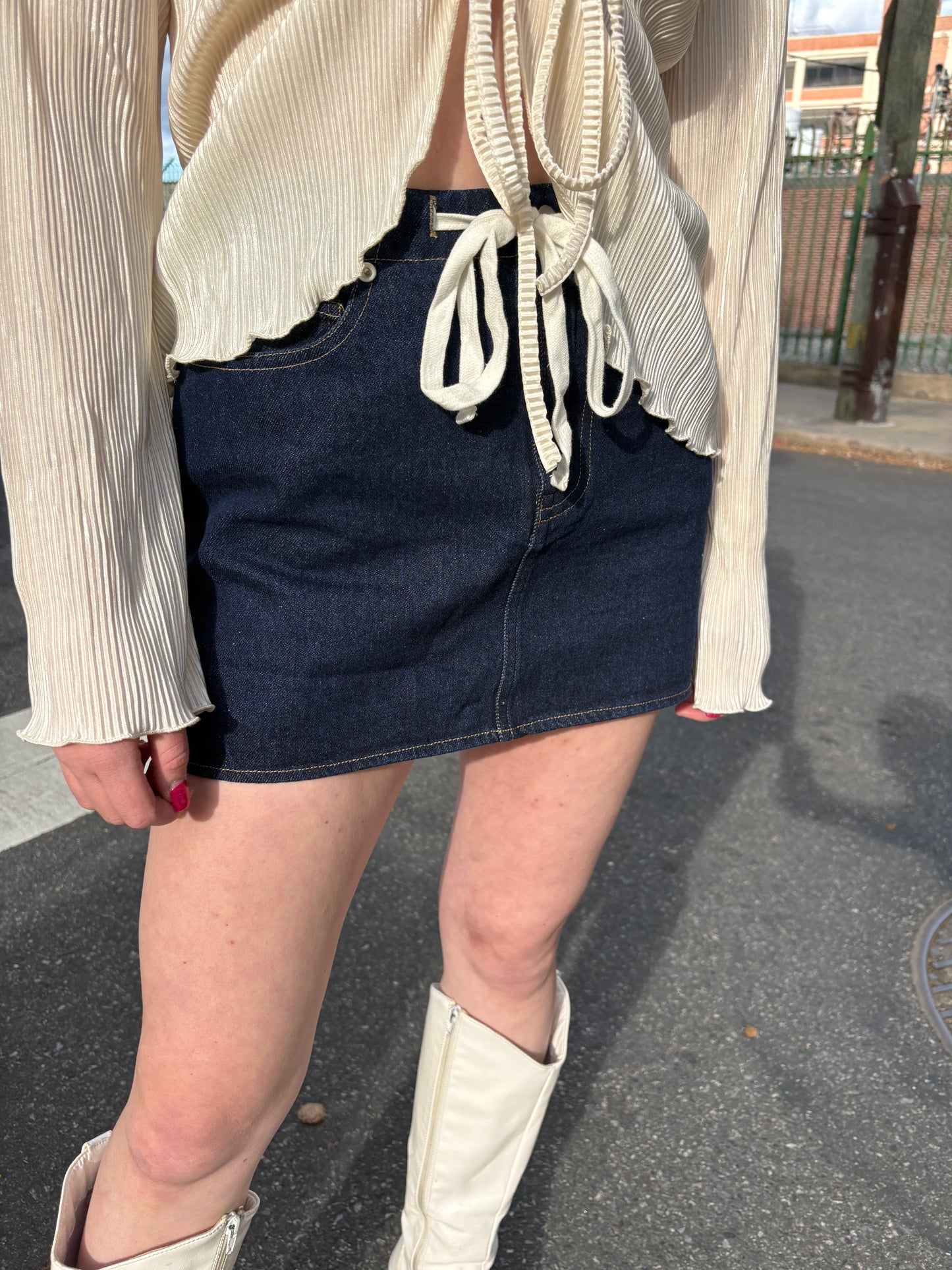 Lily Drawstring Mini Denim Skirt