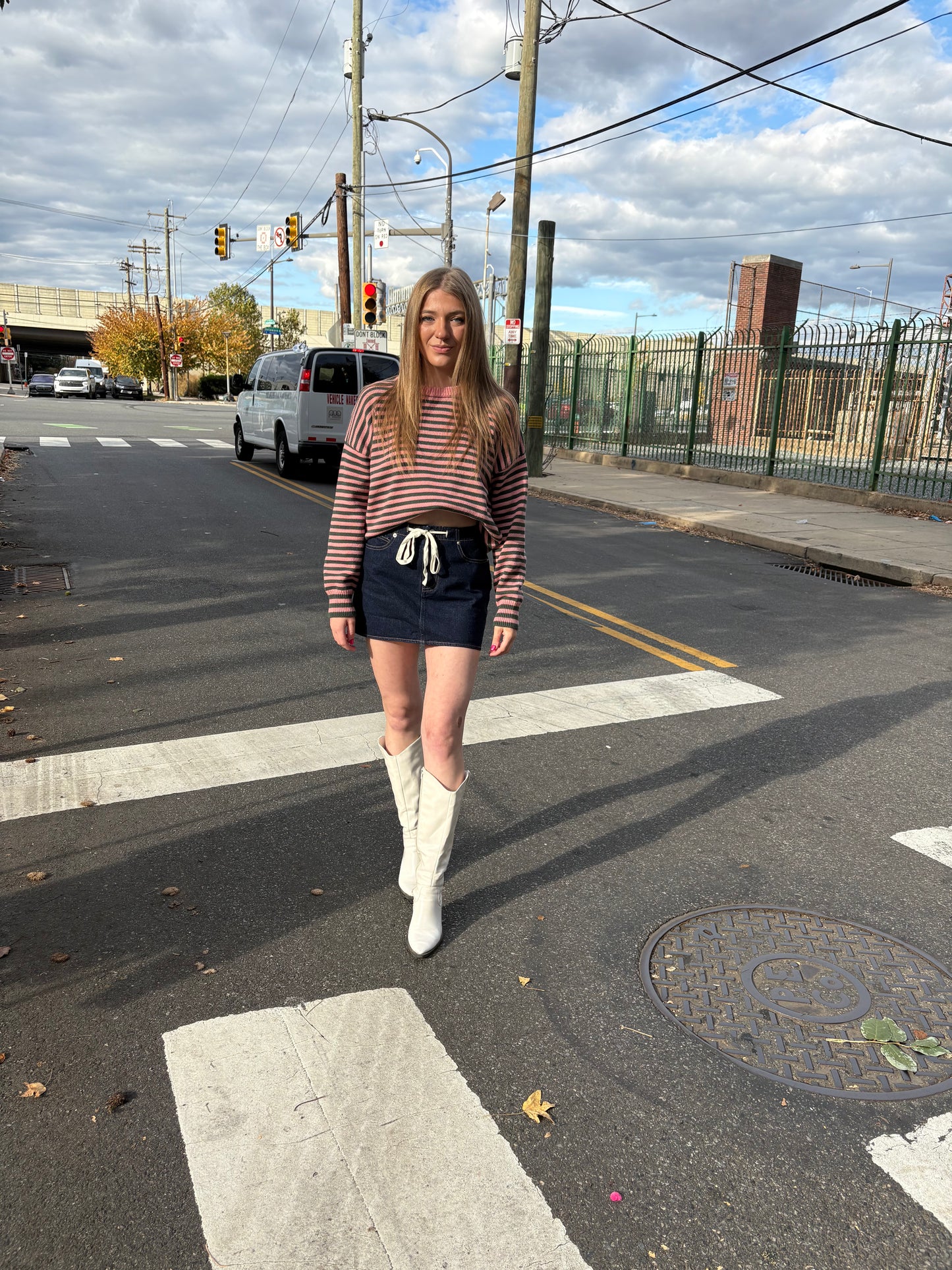 Lily Drawstring Mini Denim Skirt