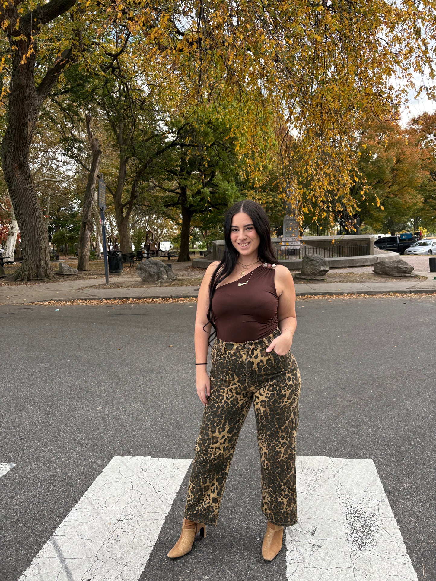 Cindy Leopard Print Straight Leg Jeans