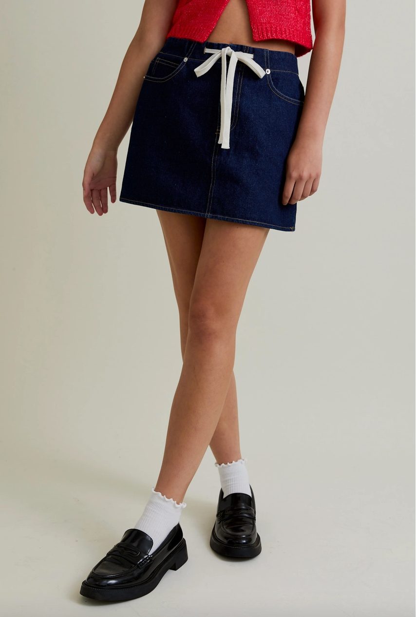 Lily Drawstring Mini Denim Skirt
